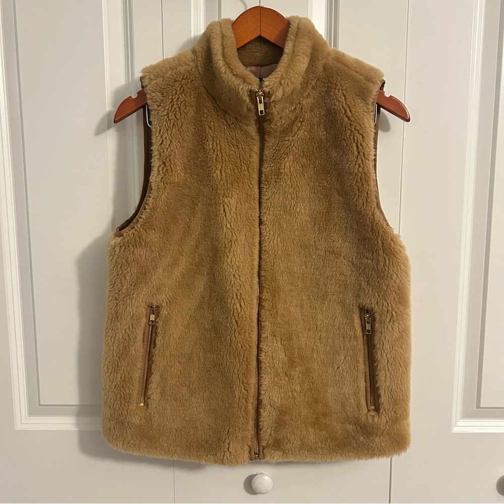 J.Crew Faux Shearling Sherpa Zip Vest Tan Brown‎ | Women’s Small